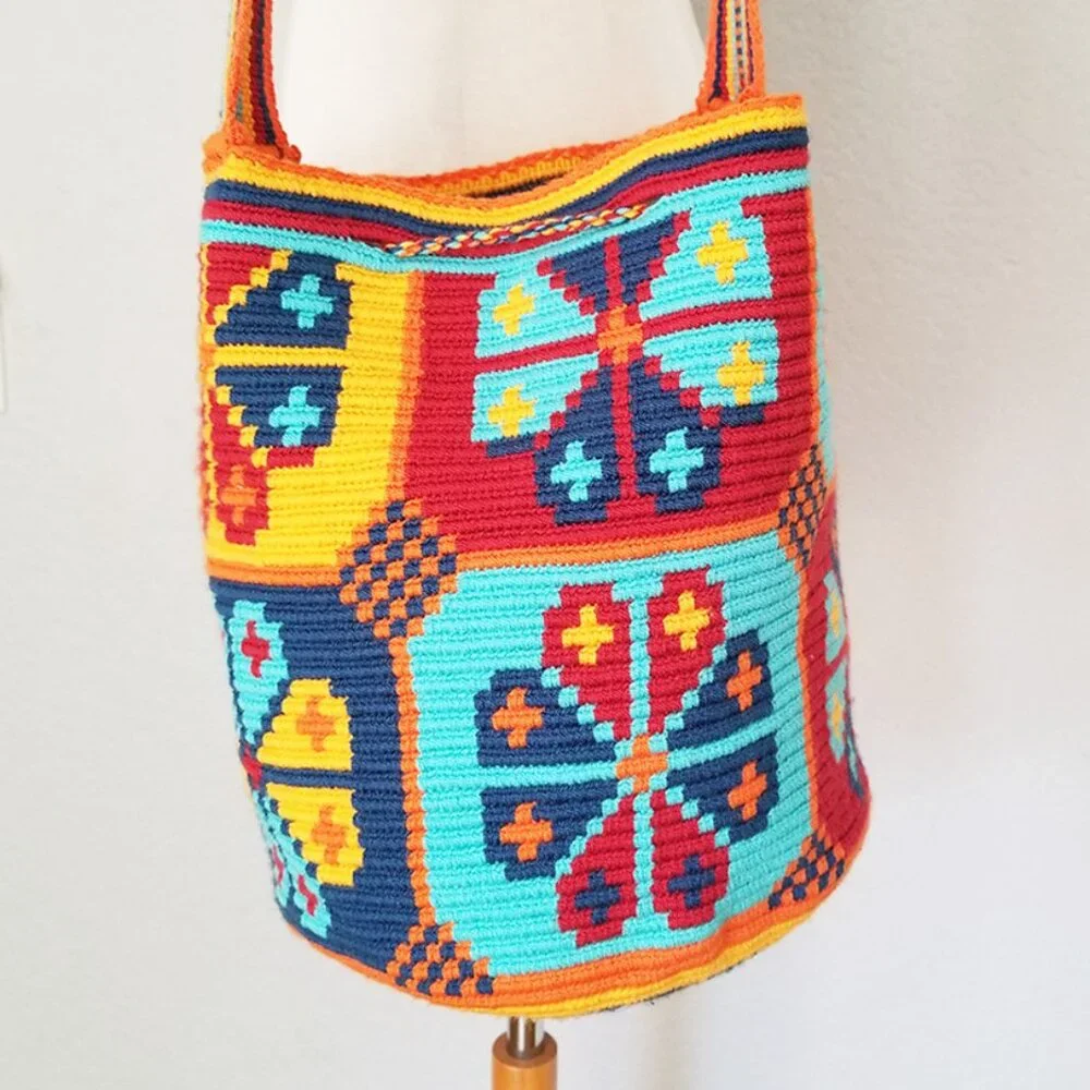 Wuitusu Large Handmade Crochet Wayuu Mochila Tribe‎ Crossbody Bucket Bag $110 - Picture 4 of 16